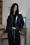 Full lining fur) Trimming string leather jacket