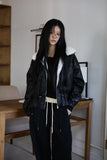 Full lining fur) Trimming string leather jacket