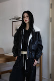 Full lining fur) Trimming string leather jacket