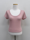 Rib Deep U-neck Short Sleeve T-Shirt