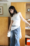 Side pin tuck rivet denim