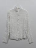 Block High Neck See-Through Blouse
