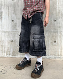 Round Curve Cargo Bermuda Denim