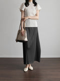 [Premium] Orea High Neck Short Sleeve Pleated T-Shirt