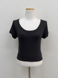 Rib Deep U-neck Short Sleeve T-Shirt