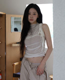Soi mesh shirring sleeveless