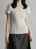 [Premium] Orea High Neck Short Sleeve Pleated T-Shirt