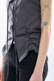 Low shirring button-up blouse