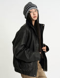 Fur lining leather blouson jumper