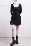Curling crop cardigan + chiffon one-piece set