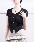 Lucent shirring button crop tee