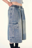 Radial wide denim bermuda pants