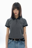 Dover stripe cropped polo tee