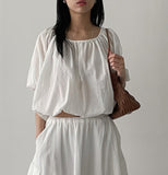 [Setup Available] Denma Balloon Banding Crop Blouse