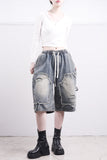 (Unisex) Mare Half Damage Denim Pants