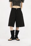Stud denim bermuda pants
