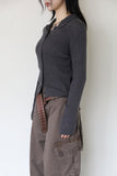 Rib mohair collar cardigan