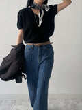107 Pintuck High-Waist Wide Denim Pants