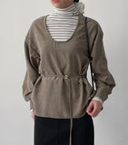 Suede Belted Loose-Fit Blouse