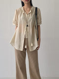 Tassel See-Through Long Short Sleeve Blouse