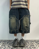 Damage Cut Double Knee Bermuda Banded Denim