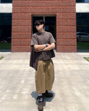 Side Dip Tuck Cotton Bermuda Pants