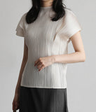 [Premium] Orea High Neck Short Sleeve Pleated T-Shirt