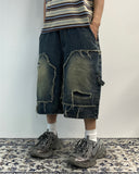 Damage Cut Double Knee Bermuda Banded Denim