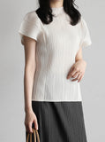 [Premium] Orea High Neck Short Sleeve Pleated T-Shirt