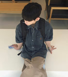 Loose Patch Washed Half Shirt