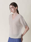 [Premium] Whole Garment Modern V-neck Short Sleeve Knit
