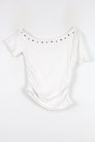One shoulder studded short sleeve tee