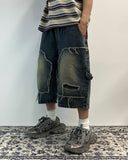 Damage Cut Double Knee Bermuda Banded Denim