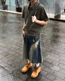 Wave Cut Brush Bermuda Denim