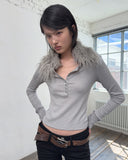 MIX POINT LONG SLEEVE BUTTON T-SHIRT