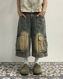 Round Curve Cargo Bermuda Denim