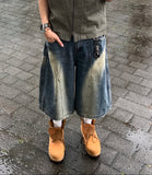 Wave Cut Brush Bermuda Denim