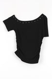 One shoulder studded short sleeve tee