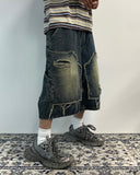 Damage Cut Double Knee Bermuda Banded Denim