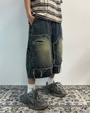 Damage Cut Double Knee Bermuda Banded Denim