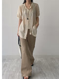 Tassel See-Through Long Short Sleeve Blouse