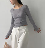 Two-Way U-Neck Striped T-Shirt