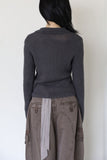 Rib mohair collar cardigan