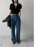 107 Pintuck High-Waist Wide Denim Pants