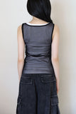 Double mesh shirring sleeveless