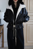 Full lining fur) Trimming string leather jacket