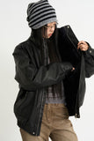 Fur lining leather blouson jumper