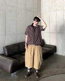 Side Dip Tuck Cotton Bermuda Pants