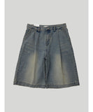 Teen Washed Deep Tuck Bermuda Denim