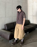 Side Dip Tuck Cotton Bermuda Pants